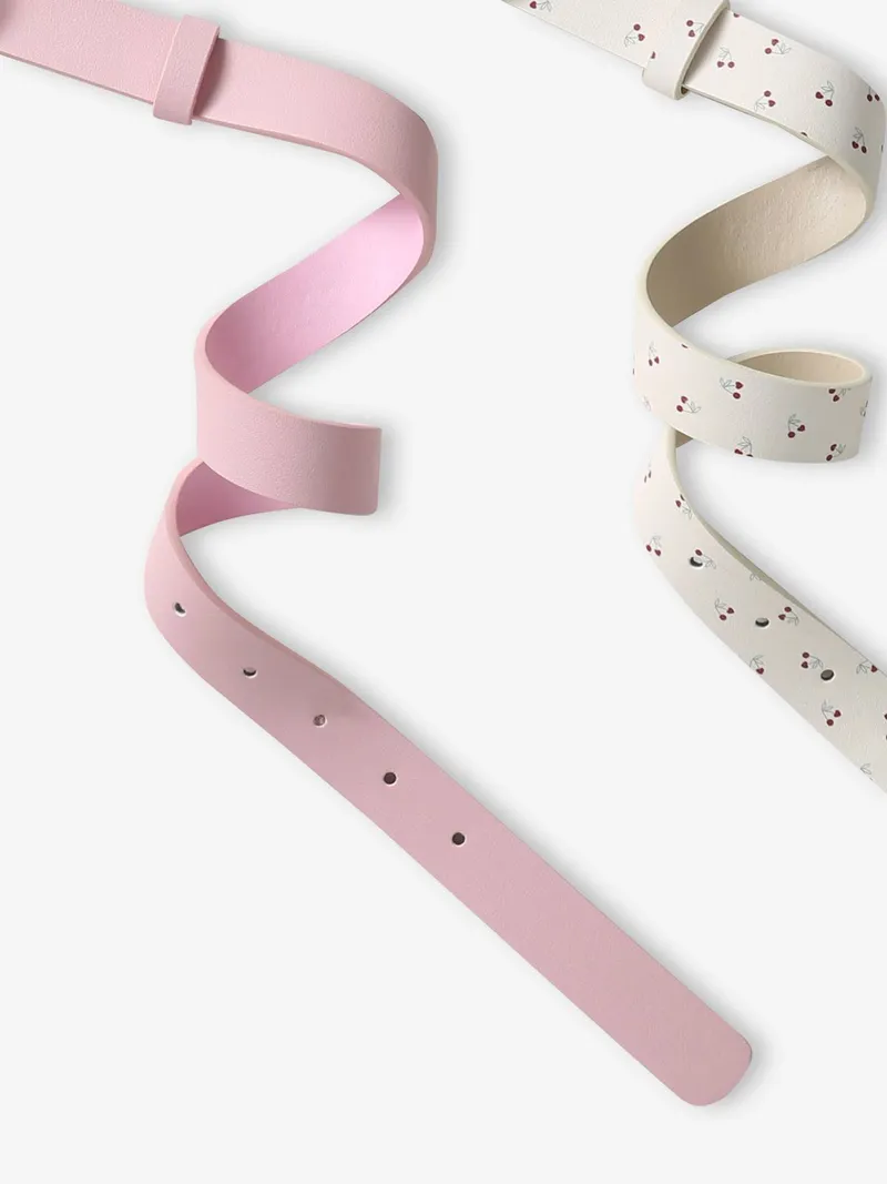 Vertbaudet 2er-Pack Mädchen Gürtel mit runder Metallschnalle, Pack rosa+weiß kirschen, – Produktbild 3 von 3