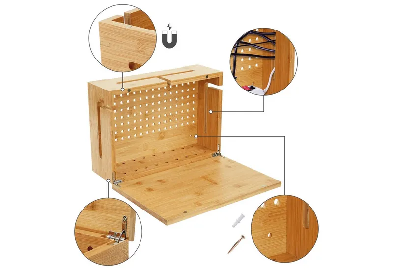 RELAXDAYS RELAXDAYS Kabelbox Bambus Kabelbox mit Magnetdeckel, (17-tlg), Braun, – Produktbild 5 von 5