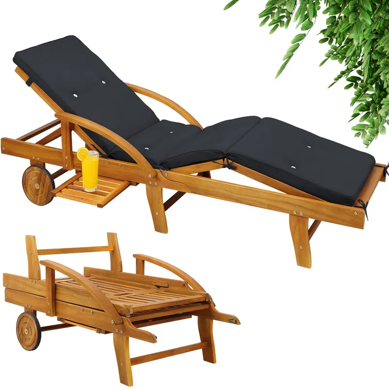 Casaria® Gartenliege Tami Sun® Akazie inkl Auflage Anthrazit, Braun, – Produktbild 1 von 2