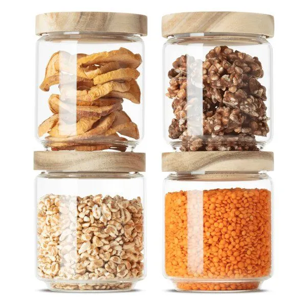 Econovo Econovo Vorratsgläser mit Holzdeckel | 500ml (Set 4-tlg.) | Kollektion Rund – Produktbild 1 von 4