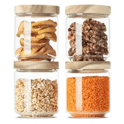 Econovo Econovo Vorratsgläser mit Holzdeckel | 500ml (Set 4-tlg.) | Kollektion Rund – Produktbild 1 von 1