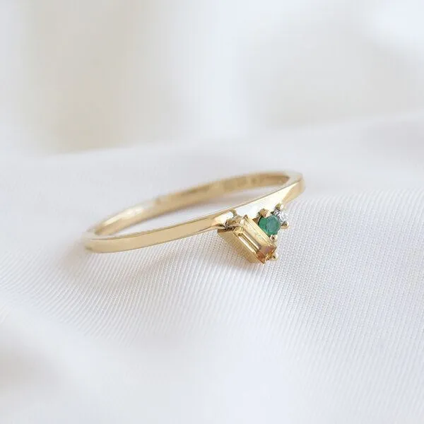 Eppi Eppi Cluster-Ring aus Gold mit Citrin, Smaragd und einem Diamanten Dalit, Rosa, – Produktbild 3 von 4