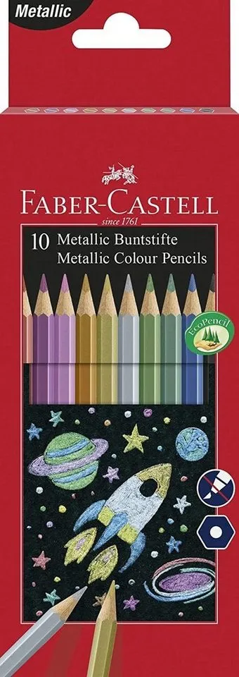 Faber-Castell Faber-Castell Buntstift FABER-CASTELL Hexagonal-Buntstifte metallic, 10er Kartonetui – Produktbild 1 von 1