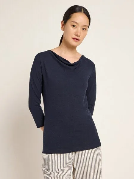 LANIUS LANIUS Wasserfallshirt (OCS) aus Hanf und Bio-Baumwolle, Midnight, – Produktbild 1 von 4