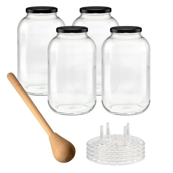 mikken mikken Fermentier Starter Set - XXL Gläser 4,25 Liter mit Fermentier Gitter, Holzstampfer und Deckel – Produktbild 2 von 6