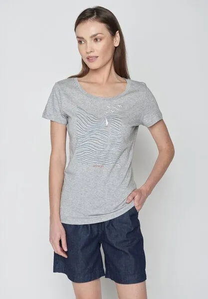 GreenBomb GREENBOMB Nature High Sea Loves - Sportliches T-Shirt aus Bio-Baumwolle / hochwertiger Print / GOTS / Fair & Vegan, Grau (heidegrau), – Produktbild 2 von 4