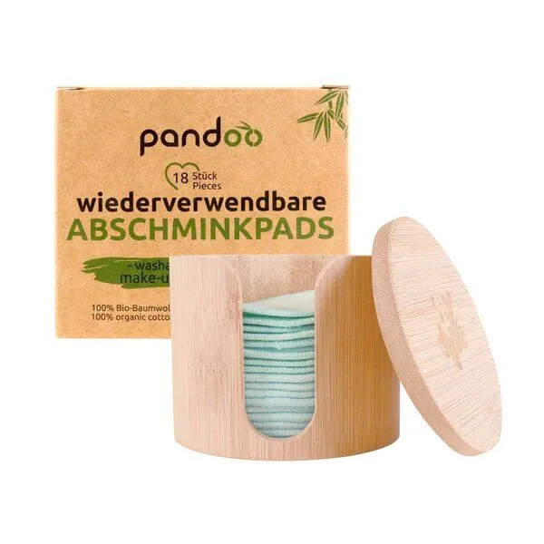 pandoo pandoo 18 Abschminkpads waschbar | aus Bio-Baumwolle mit Bambus Box – Produktbild 1 von 4