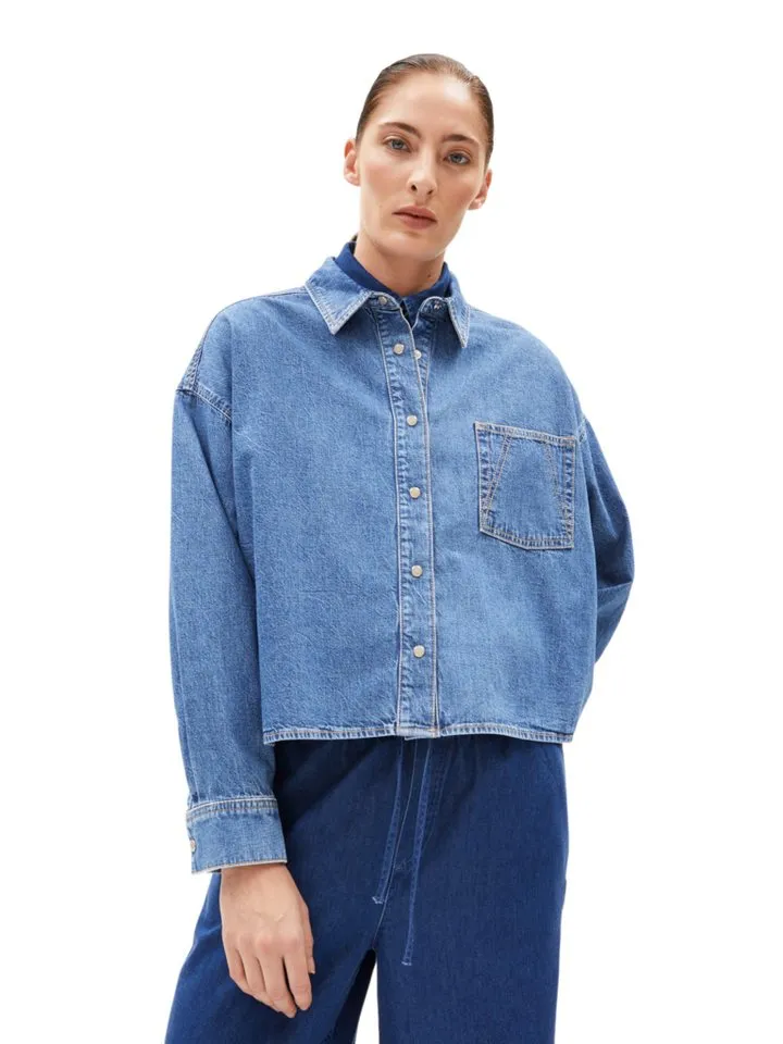 ARMEDANGELS ARMEDANGELS Langarmbluse blau,Casual,Baumwolle,Unifarben,Hemdblusenkragen,Lang,Oversized, Blau, – Produktbild 2 von 5