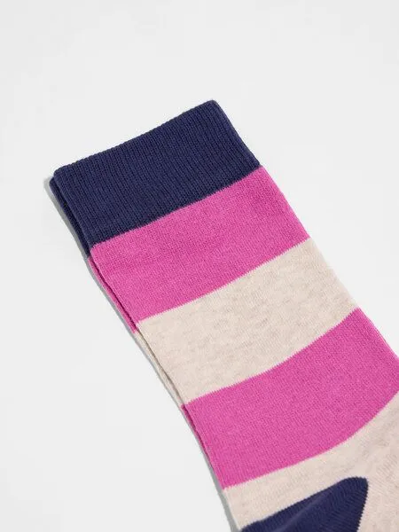 LANIUS LANIUS Socken mit Blockstreifen (GOTS), Beige melange/ pink, – Produktbild 2 von 3