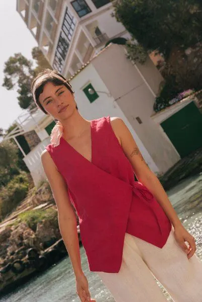 AmourLinen AmourLinen Blanca ärmelloses Leinenoberteil, Viva magenta, – Produktbild 1 von 3