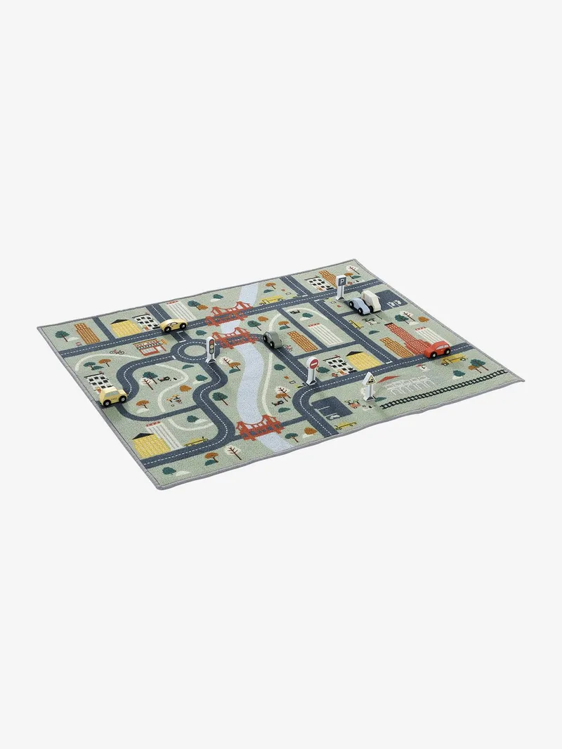 Vertbaudet Spielteppich mit Straßenmotiv und Holzfahrzeugen FSC®, Grün, – Produktbild 3 von 3