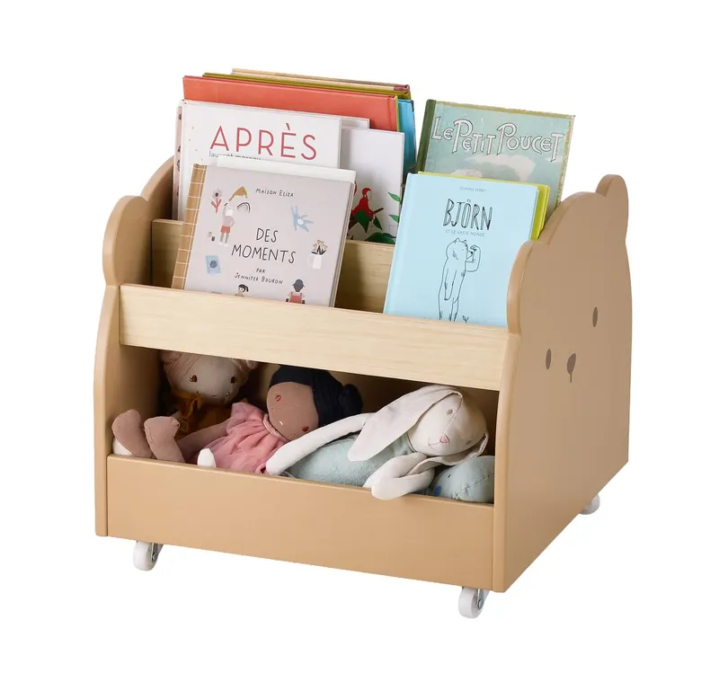 Vertbaudet Kinder Bücherregal mit Rollen BÄR mokka, Mokka, – Produktbild 3 von 4
