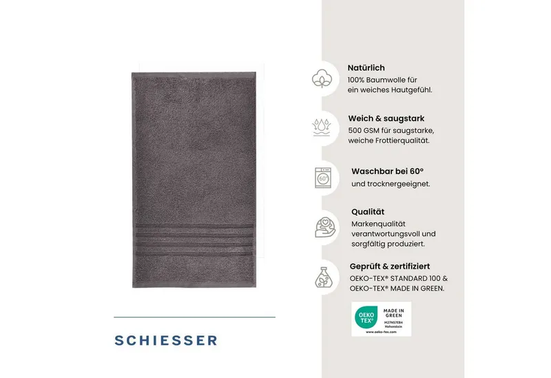 Schiesser Schiesser Gästehandtücher Milano aus 100% Baumwolle mit eleganter Bordüre in Hoch-Tief-Optik, Frottier (Set, 5-St), OEKO-TEX® MADE IN GREEN, Grau, – Produktbild 1 von 5
