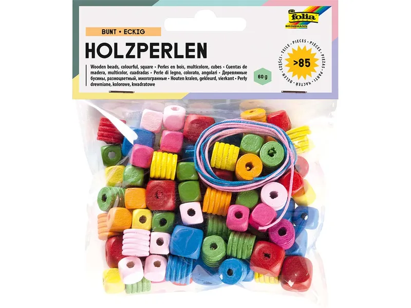 folia folia Holzperlen Bunt eckig, 84 Stk. – Produktbild 1 von 1