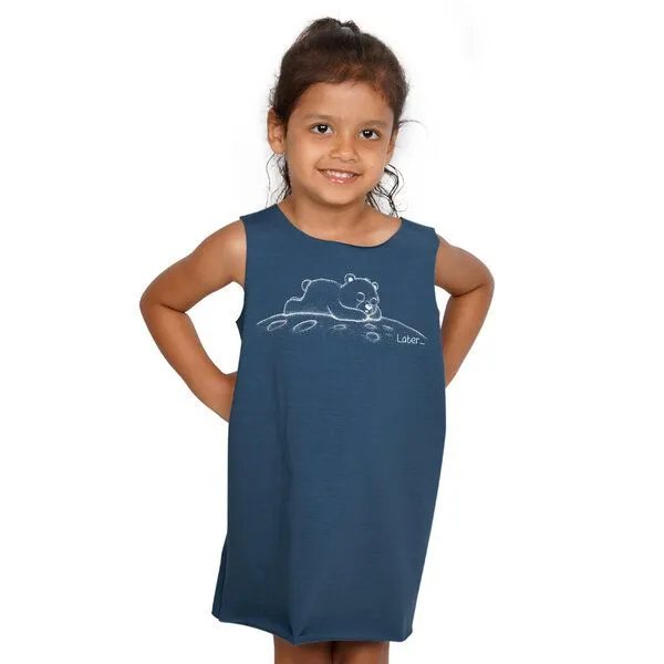 HANDGEDRUCKT HANDGEDRUCKT "Later" Kinder Biokleidchen (kbA), Faded denim, – Produktbild 1 von 3