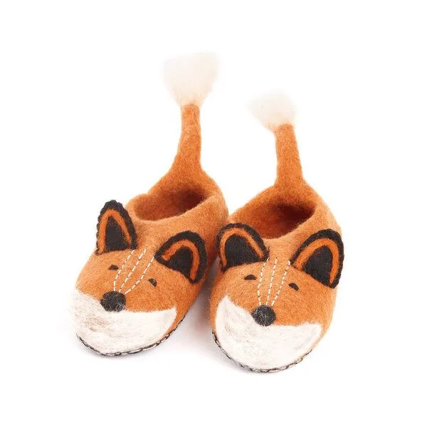 short'n'pietz short'n'pietz Hausschuhe Fuchs handgefilzt für Kinder, Orange braun weiß, – Produktbild 1 von 3
