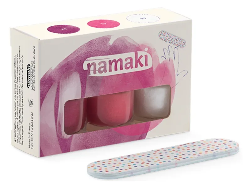 Namaki Kinder Nagellack 3er Set "Fruchtige Sorbets" mit Nagelfeile Inhalt 3 x 7,5 ml, Weiß, rosa, pink, mehrfarbig, – Produktbild 1 von 2