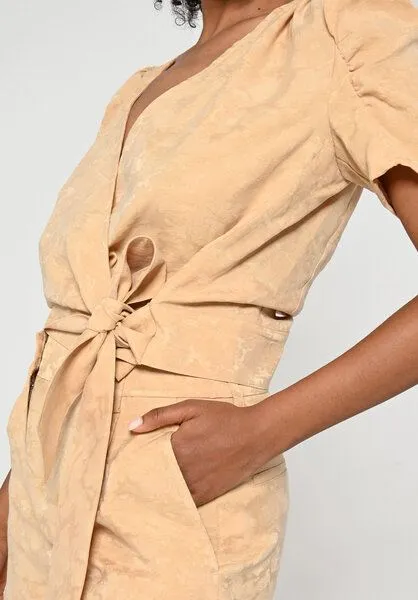 Lovjoi Lovjoi Blouse SILURI Wickelbluse mit Puffärmeln und Schleife, Brown sugar (beige), – Produktbild 4 von 4