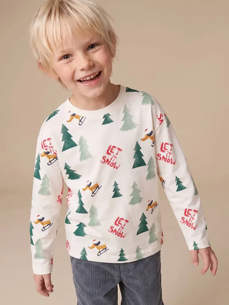 Vertbaudet Vertbaudet Shirt mit Weihnachtsmotiven Jungen, Wollweiß, – Produktbild 1 von 4