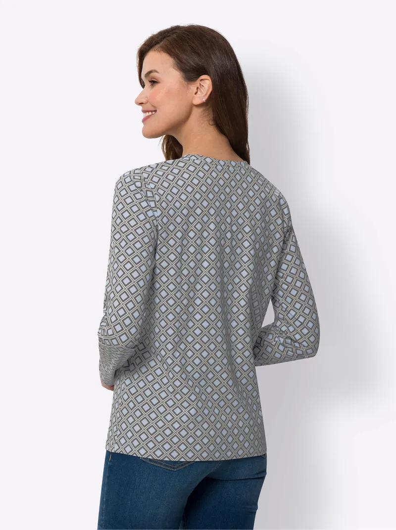 heine Langarmshirt grau-hellblau-bedruckt, Grau-hellblau-bedruckt, – Produktbild 1 von 2