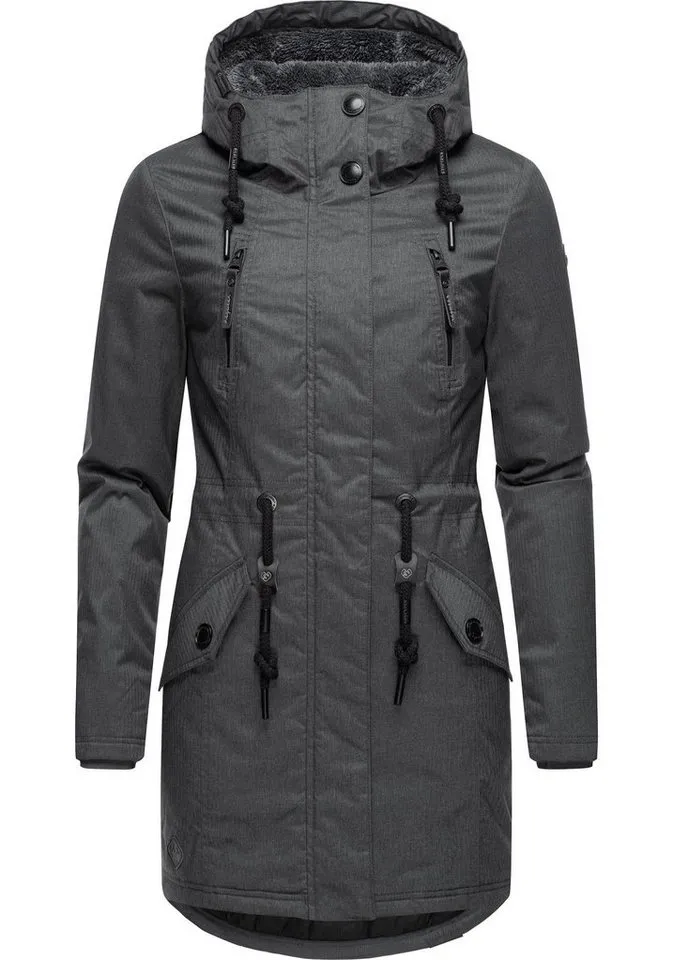 ragwear ragwear Wintermantel Elsie Melange Wasserdichter Winterparka mit Kapuze und Teddyfleece, Schwarz, – Produktbild 3 von 3