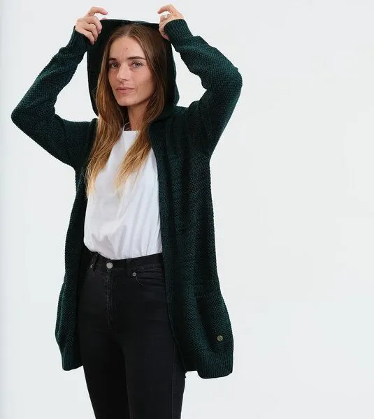 Gary Mash GARY MASH Long-Cardigan Vera mit Kapuze aus Biobaumwolle, Grün-schwarz mélange (grün), – Produktbild 4 von 4