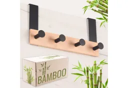 RICOO Garderobenleiste Tür Hakenleiste Hängegarderobe Türhakenleiste aus Bambus Stahl 4 Haken (1-er Set / 1 Stk. / MH029N-4, 1 St., Türgarderobe Garderobenhaken Tür Hakenleiste Platzsparende Garderobe), Garderobe ohne Bohren Kleiderhaken Tür bis max 23mm Türbreite – Produktbild 1 von 1