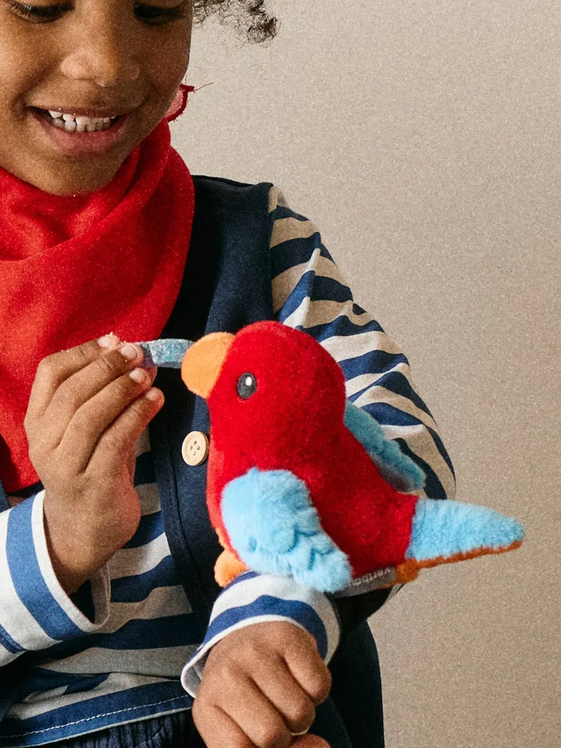 Vertbaudet Plüsch Schnapparmband Papagei für Baby und Kinder, Rot, – Produktbild 2 von 4