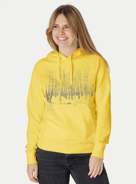 Peaces.bio - handbedruckte Biomode Peaces.bio - handbedruckte Biomode Damen Hoodie Woodland, Gelb, – Produktbild 2 von 2