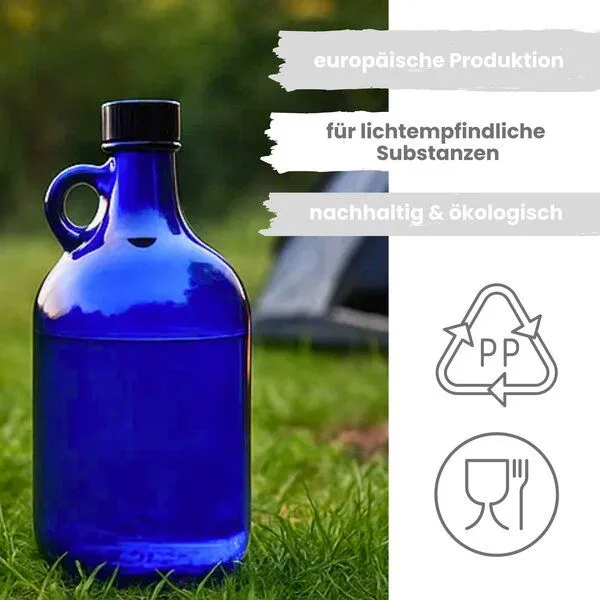 mikken mikken Große blaue Gallone 2 Liter Glasflasche / Wasserflasche mit Deckel – Produktbild 3 von 5