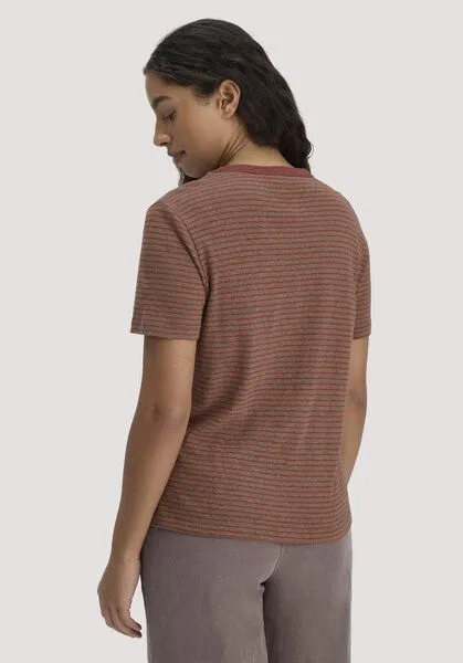 hessnatur hessnatur Streifen T-Shirt Relaxed aus Leinen mit reiner Bio-Baumwolle, Mocca, – Produktbild 2 von 4