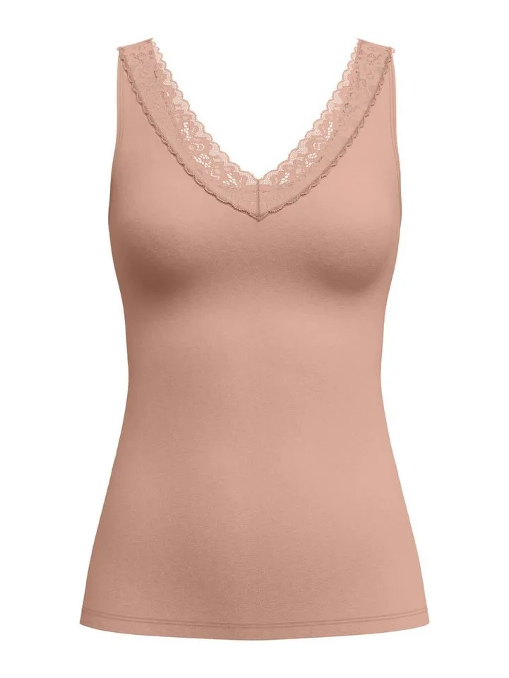 CALIDA CALIDA Tanktop Natural Comfort Lace elastisch, V-Ausschnitt, weiche Spitze, breite Träger, Braun, – Produktbild 2 von 5