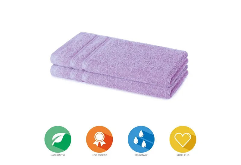 Lavea Gästehandtuch Bali Gästetücher 30x50 cm, Gästetuch, Gästehandtücher klein, Weiches Bio-Baumwollfrottee (Set, 2-St), Handtuch, Gästehandtuch-Set, GOTS-zertifiziert, Lila, – Produktbild 2 von 5