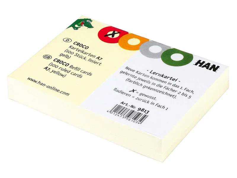 HAN HAN Karteikarten für "CROCO" DIN A7 quer, liniert, Gelb, – Produktbild 1 von 1