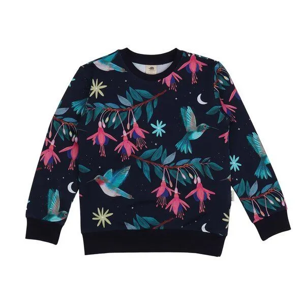 Walkiddy Walkiddy Kinder Sweatshirt GOTS zertifiziert, 95% Bio-Baumwolle, dunkelblau, Kolibri-Muster, weich & bequem, Dark blue, – Produktbild 1 von 3