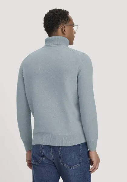 hessnatur hessnatur Rollkragen-Pullover Regular aus Bio-Merinowolle und Bio-Baumwolle, Helles jeansblau, – Produktbild 2 von 4