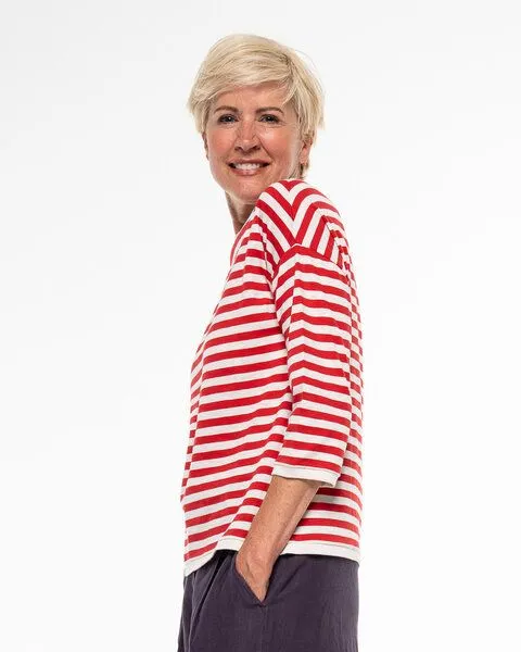 Alma & Lovis Alma & Lovis Lässiges 3/4 Arm Ringelshirt aus Organic Cotton | Ringel Longsleeve, Tango (rot-weiss), – Produktbild 4 von 4