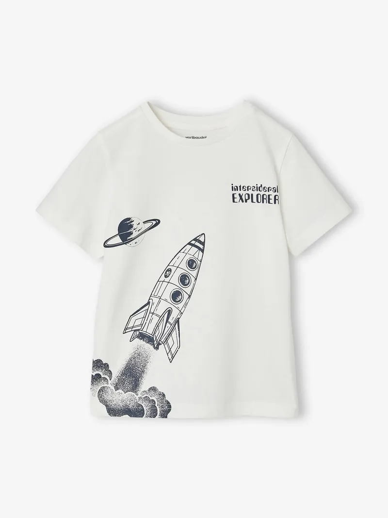 Vertbaudet T-Shirt mit Raketen-Motiv Jungen BASIC, Wollweiß, – Produktbild 3 von 4