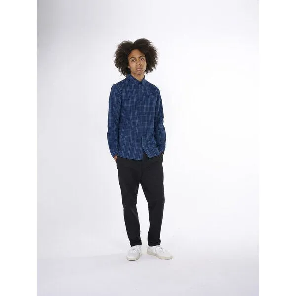 KnowledgeCotton Apparel KnowledgeCotton Apparel Kariertes Hemd aus Bio-Baumwolle und Bio-Leinen, Blau (navy check), – Produktbild 3 von 4