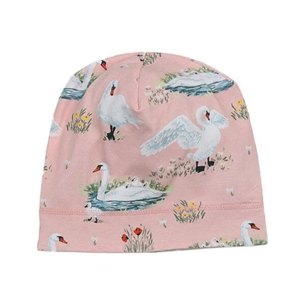 Walkiddy Baby Beanie GOTS zertifiziert Bio-Baumwolle, Rosa, Schwan-Muster, Walkiddy, Blau, – Produktbild 1 von 2