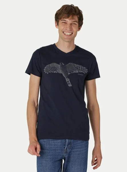 Peaces.bio - handbedruckte Biomode Peaces.bio - handbedruckte Biomode Bio-Herren-T-Shirt V-Neck Sperber, Blau, – Produktbild 2 von 2