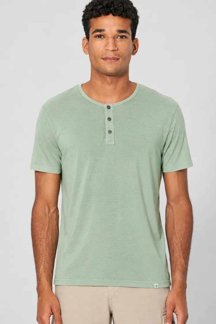 HempAge Hempage Herren vegan Einfarbiges Henley T-Shirt In Menta Grün, Grün, – Produktbild 2 von 2