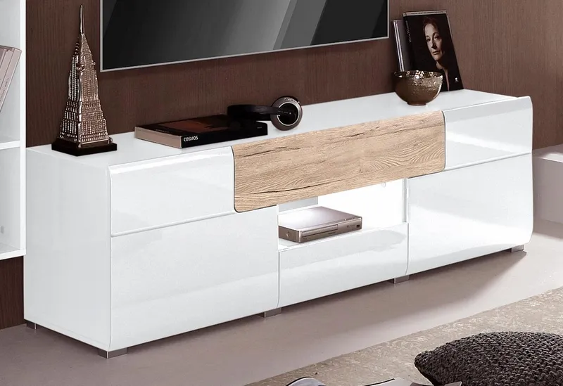 OTTO home Lowboard Toledo,Breite 159cm, trendige TV-Schrank mit dekorative Fräsungen, TV-Board ohne Beleuchtung, TV-Kommode mit viel Stauraum, Weiß, – Produktbild 4 von 8