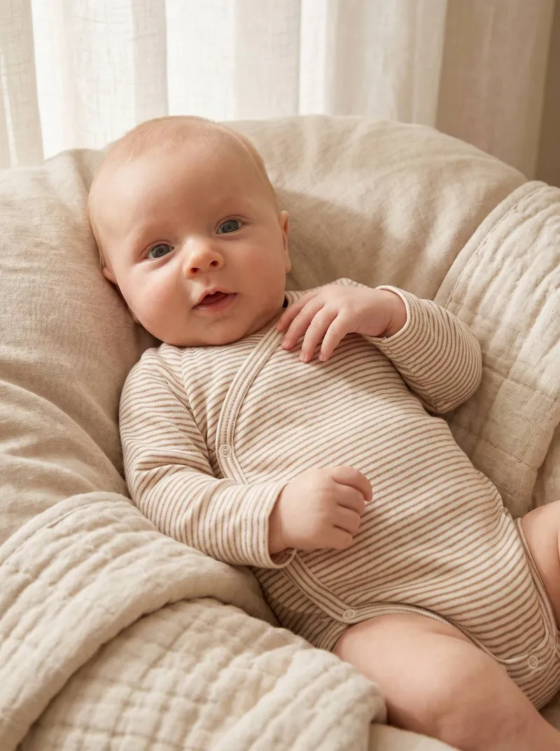Vertbaudet Vertbaudet 3er-Pack Baby Wickelbodys mit langen Ärmeln, Cappuccino, – Produktbild 4 von 4