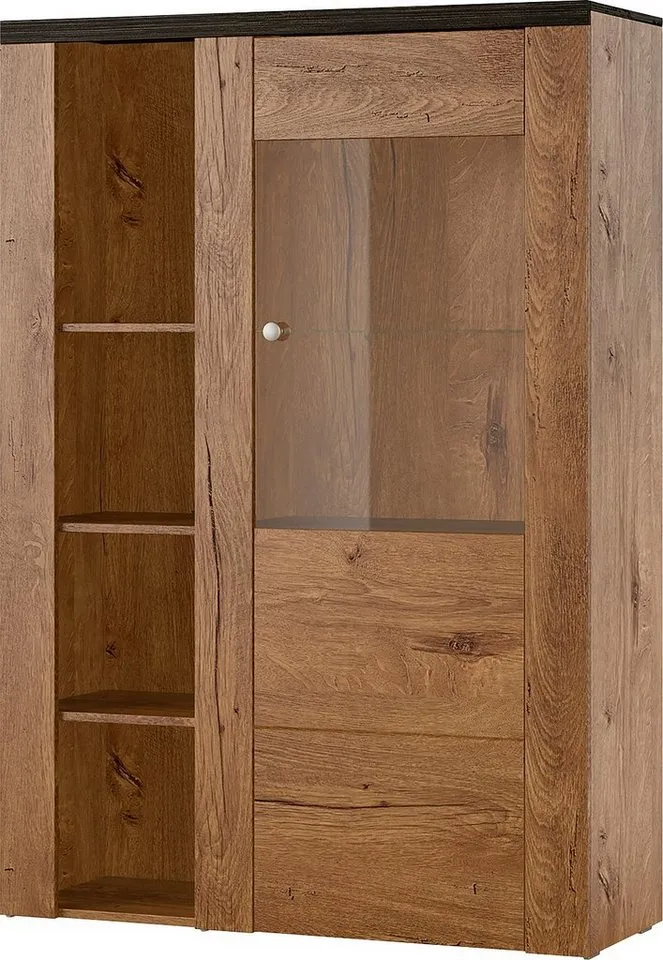 OTTO home Vitrine Larona, zeitlose Glasvitirne, Hochschrank Höhe 145 cm Stauraumvitrine mit dekorativer Rahmenoptik, Braun, – Produktbild 2 von 8
