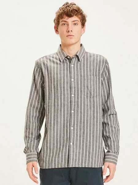 KnowledgeCotton Apparel KnowledgeCotton Apparel Hemd Larch Flannel, Gestreift (dark grey melange), – Produktbild 1 von 3
