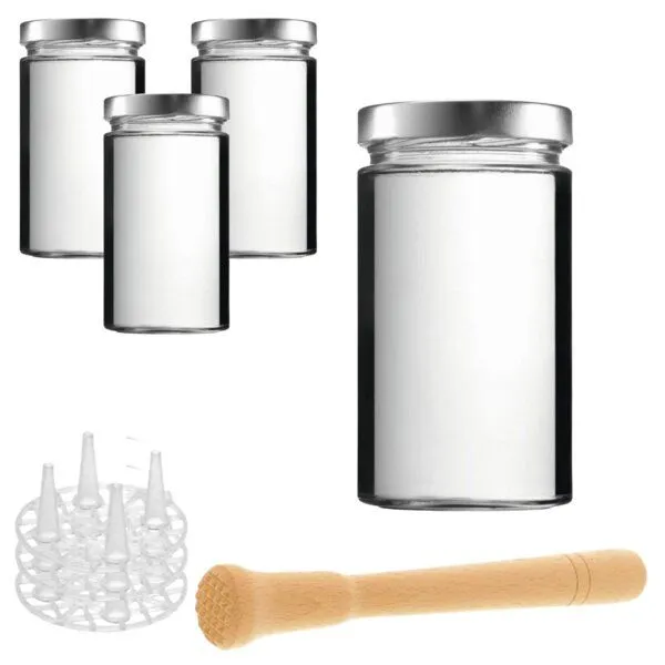 mikken mikken Fermentier Set - 4 Fermentiergläser 720 ml mit Fermentier Gitter, Holzstößel und Deckel (PVC-frei) – Produktbild 1 von 4