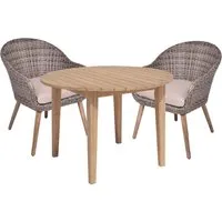 Gartenmöbel-Set "PUEBLO/ARVADA" 3-tlg. 1 Tisch Akazie, 2 Sessel Auflage taupe, KG dbraun – Produktbild 1 von 1