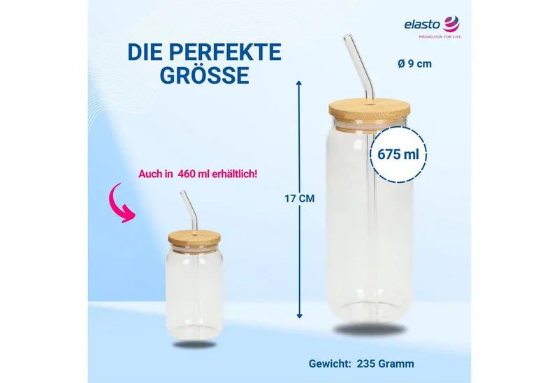 elasto elasto Trinkglas "Tropical" - Strohhalm & Bürste - Bambusdeckel, Natur, – Produktbild 5 von 7