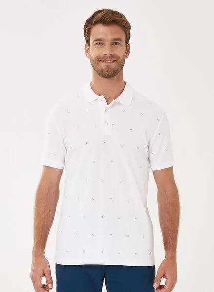 ORGANICATION ORGANICATION Poloshirt aus Bio-Baumwolle mit Allover-Print, White, – Produktbild 1 von 4